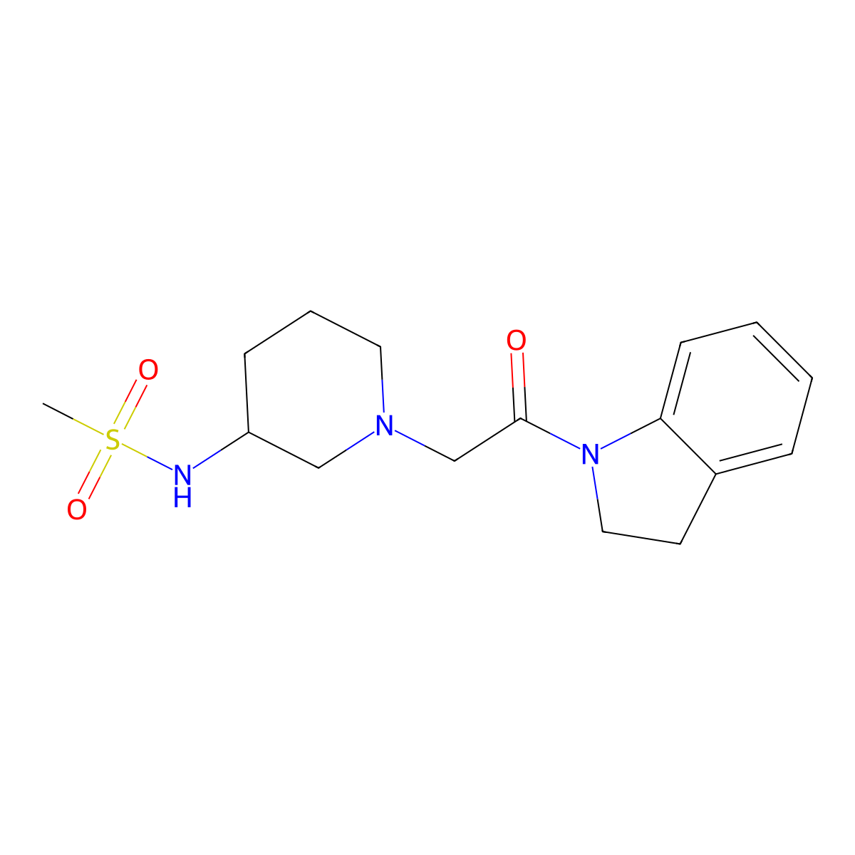 N-{1-[2-(2,3-dihydro-1H-indol-1-yl)-2-oxoethyl]piperidin-3-yl}methanesulfonamide molecular structure, CAS 2770587-91-0