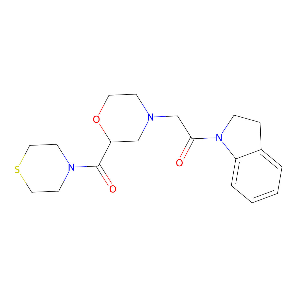 1-(2,3-dihydro-1H-indol-1-yl)-2-[2-(thiomorpholine-4-carbonyl)morpholin-4-yl]ethan-1-one molecular structure, CAS 2770587-96-5