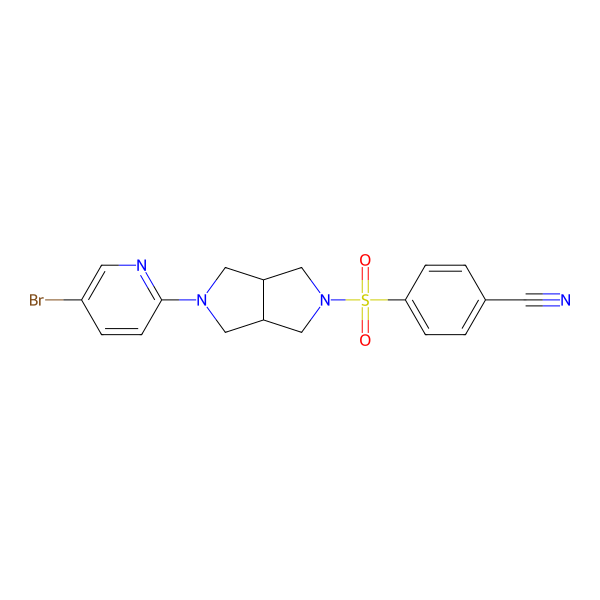 4-{[5-(5-Bromopyridin-2-yl)-octahydropyrrolo[3,4-c]pyrrol-2-yl]sulfonyl}benzonitrile molecular structure, CAS 2770587-99-8