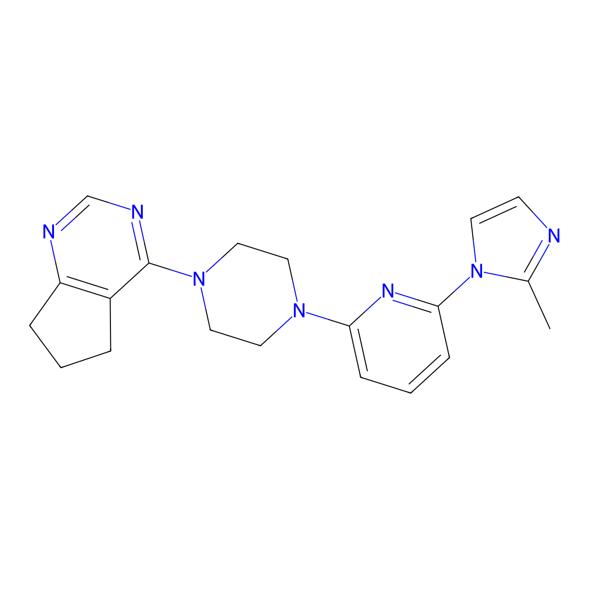 1-{5H,6H,7H-cyclopenta[d]pyrimidin-4-yl}-4-[6-(2-methyl-1H-imidazol-1-yl)pyridin-2-yl]piperazine molecular structure, CAS 2770588-01-5