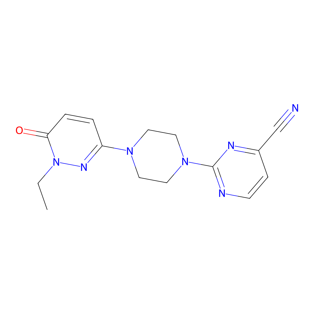 2-[4-(1-Ethyl-6-oxo-1,6-dihydropyridazin-3-yl)piperazin-1-yl]pyrimidine-4-carbonitrile molecular structure, CAS 2770588-03-7
