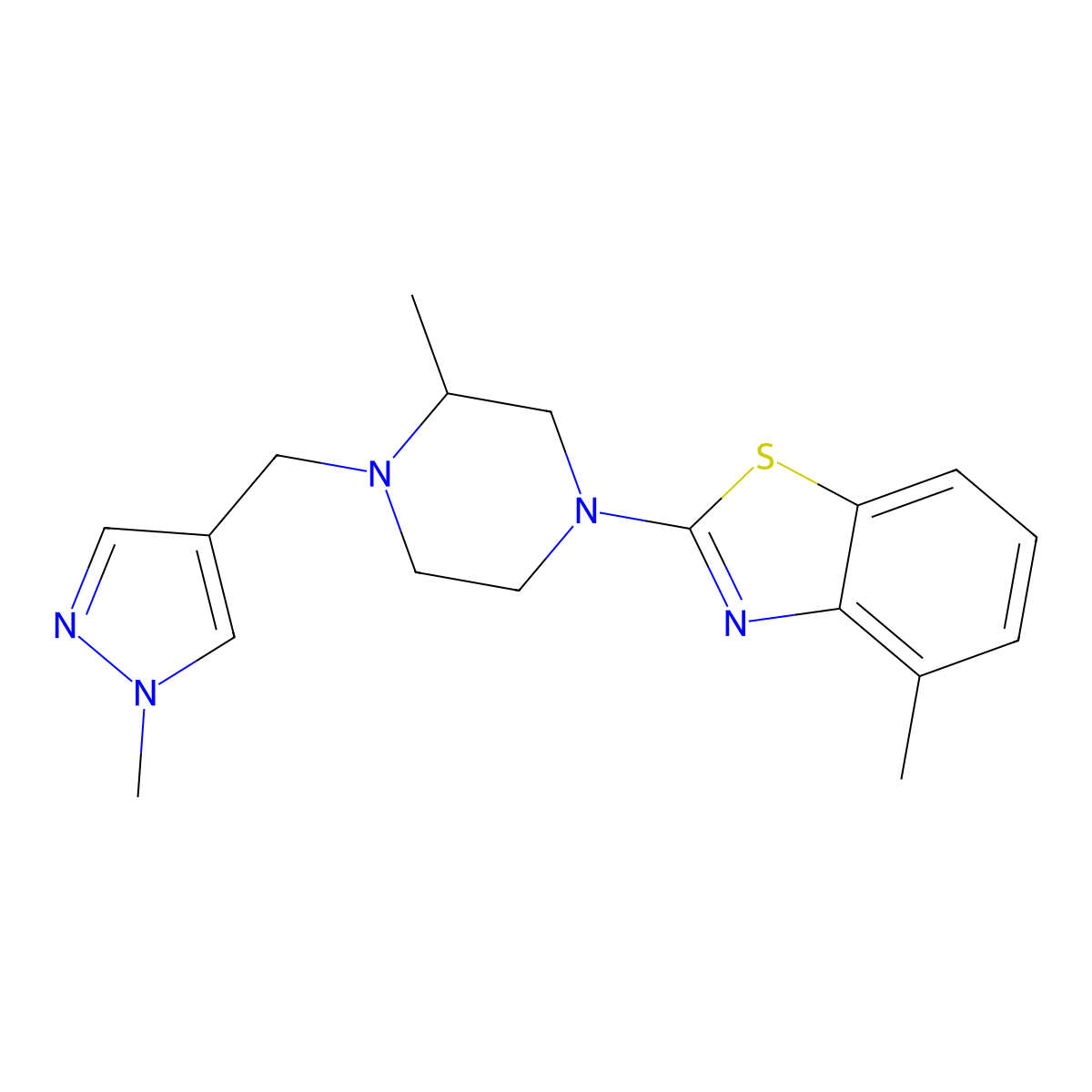 4-methyl-2-{3-methyl-4-[(1-methyl-1H-pyrazol-4-yl)methyl]piperazin-1-yl}-1,3-benzothiazole molecular structure, CAS 2770588-05-9