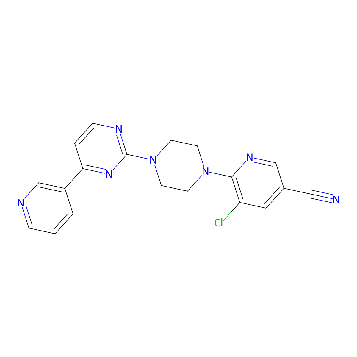 5-Chloro-6-{4-[4-(pyridin-3-yl)pyrimidin-2-yl]piperazin-1-yl}pyridine-3-carbonitrile molecular structure, CAS 2770588-07-1