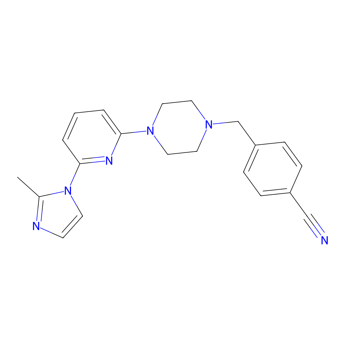 4-({4-[6-(2-methyl-1H-imidazol-1-yl)pyridin-2-yl]piperazin-1-yl}methyl)benzonitrile molecular structure, CAS 2770588-12-8