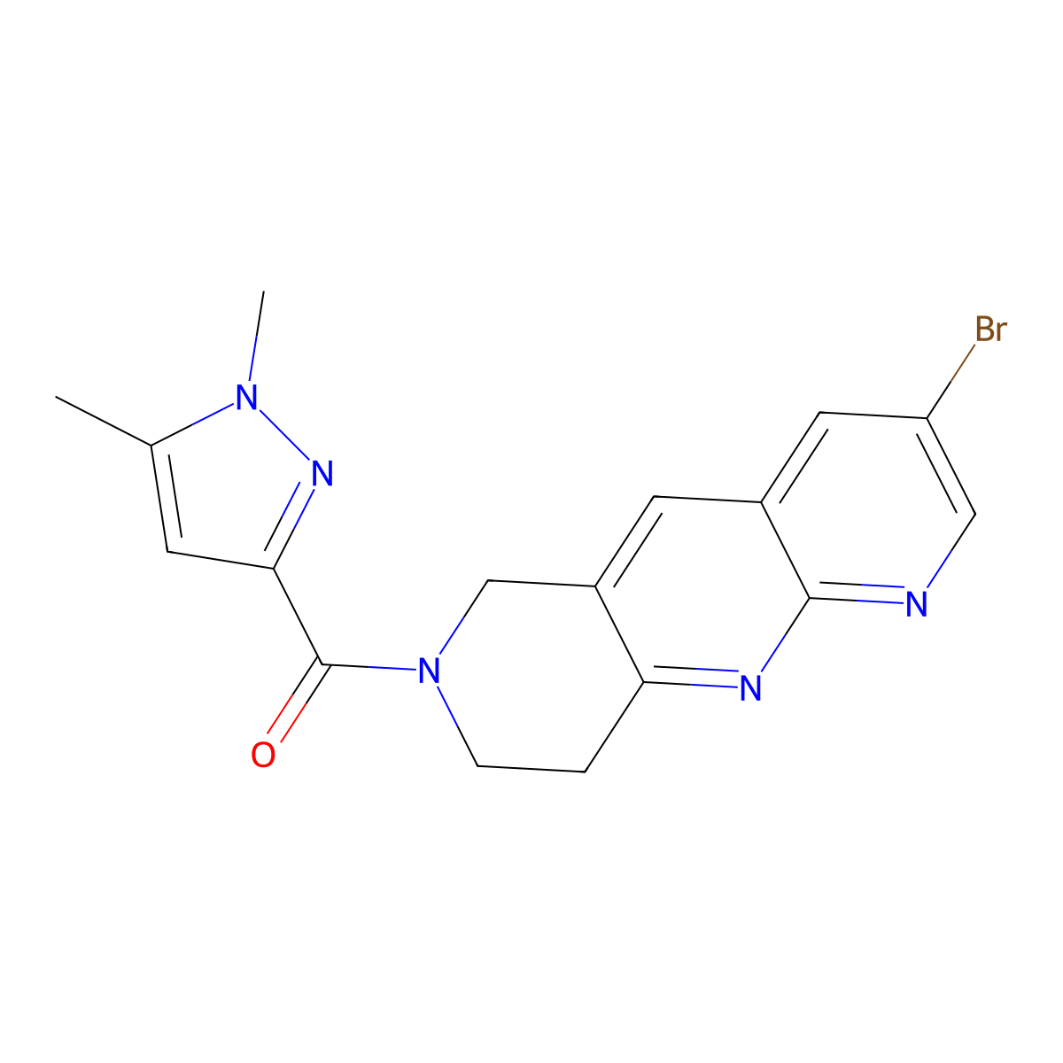 3-{3-bromo-6H,7H,8H,9H-pyrido[2,3-b]1,6-naphthyridine-7-carbonyl}-1,5-dimethyl-1H-pyrazole molecular structure, CAS 2770588-16-2