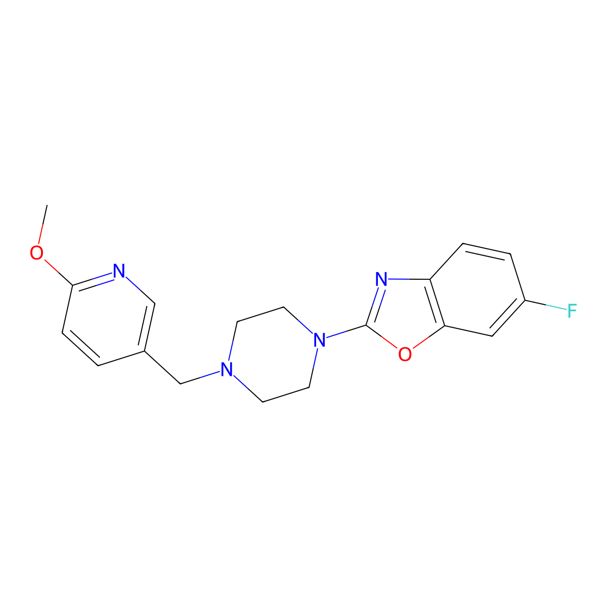 6-Fluoro-2-{4-[(6-methoxypyridin-3-yl)methyl]piperazin-1-yl}-1,3-benzoxazole molecular structure, CAS 2770588-17-3