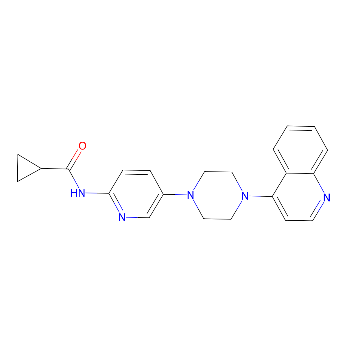 N-{5-[4-(quinolin-4-yl)piperazin-1-yl]pyridin-2-yl}cyclopropanecarboxamide molecular structure, CAS 2770588-27-5