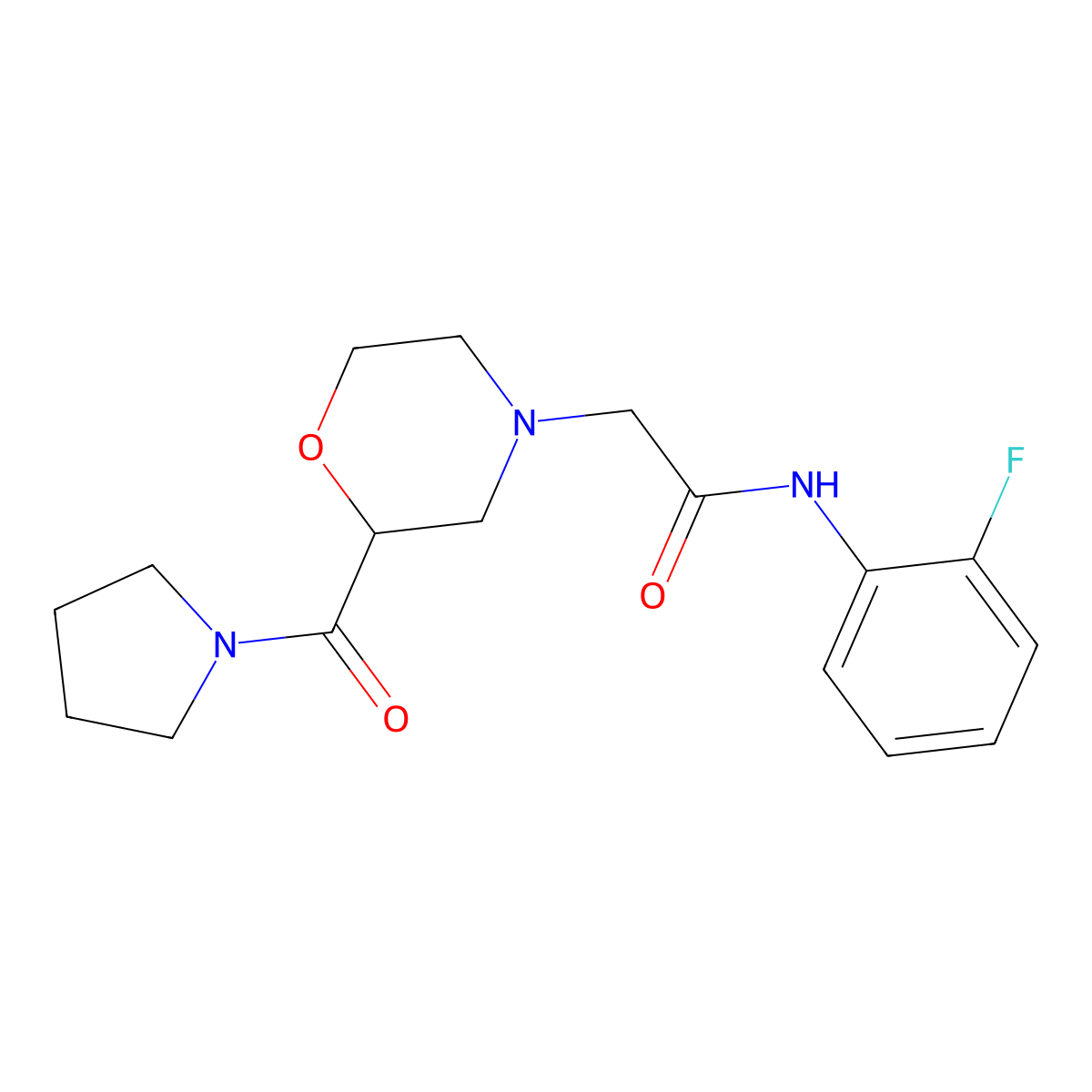 N-(2-fluorophenyl)-2-[2-(pyrrolidine-1-carbonyl)morpholin-4-yl]acetamide molecular structure, CAS 2770588-28-6