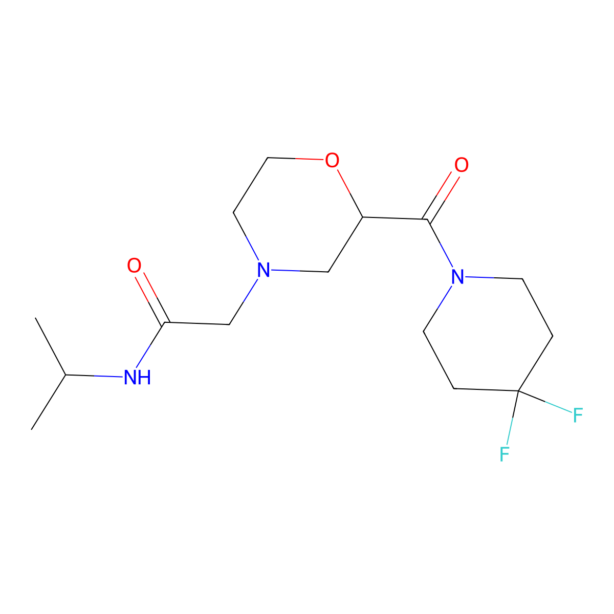 2-[2-(4,4-difluoropiperidine-1-carbonyl)morpholin-4-yl]-N-(propan-2-yl)acetamide molecular structure, CAS 2770588-32-2