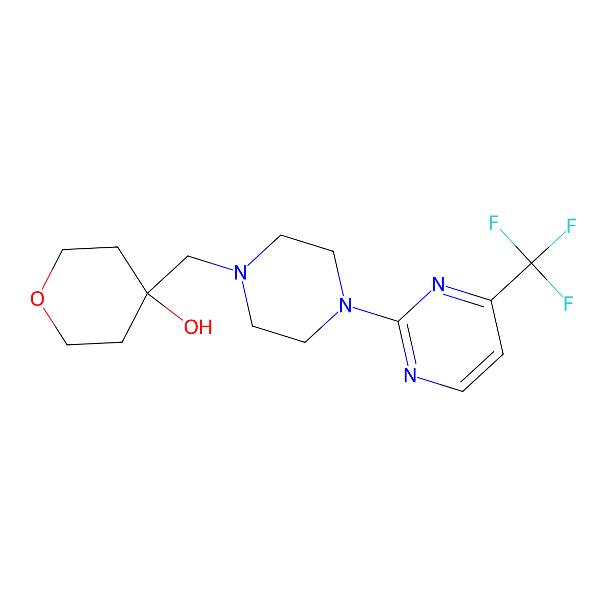 4-({4-[4-(Trifluoromethyl)pyrimidin-2-yl]piperazin-1-yl}methyl)oxan-4-ol molecular structure, CAS 2770588-35-5