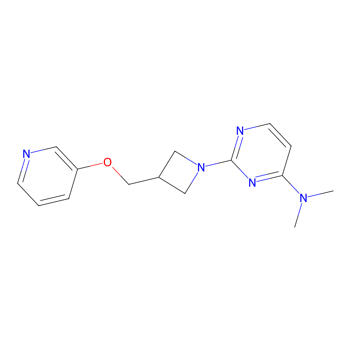 N,N-dimethyl-2-{3-[(pyridin-3-yloxy)methyl]azetidin-1-yl}pyrimidin-4-amine molecular structure, CAS 2770588-38-8