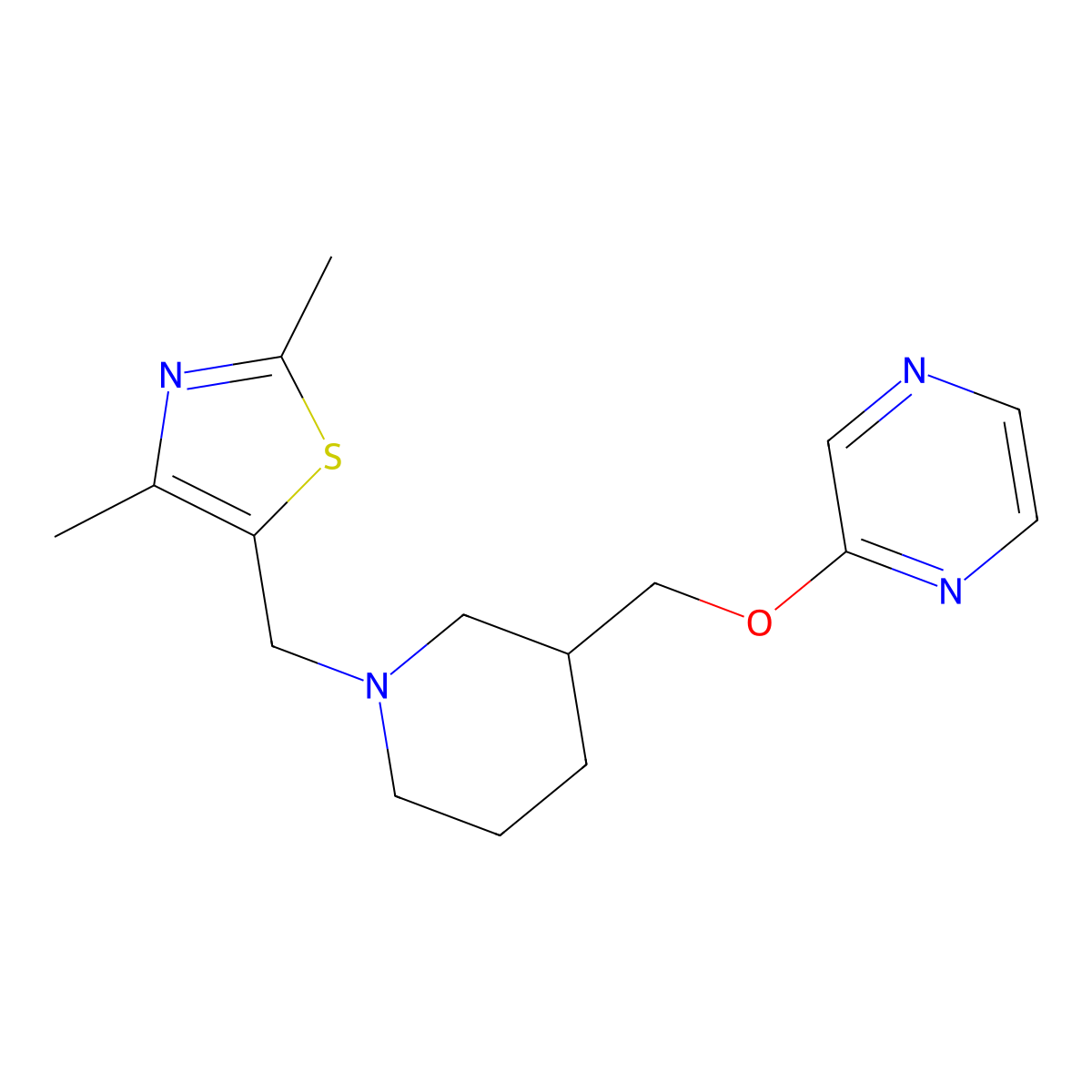 2-({1-[(2,4-Dimethyl-1,3-thiazol-5-yl)methyl]piperidin-3-yl}methoxy)pyrazine molecular structure, CAS 2770588-40-2
