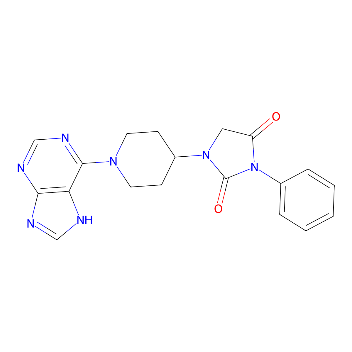 3-phenyl-1-[1-(9H-purin-6-yl)piperidin-4-yl]imidazolidine-2,4-dione molecular structure, CAS 2770588-41-3