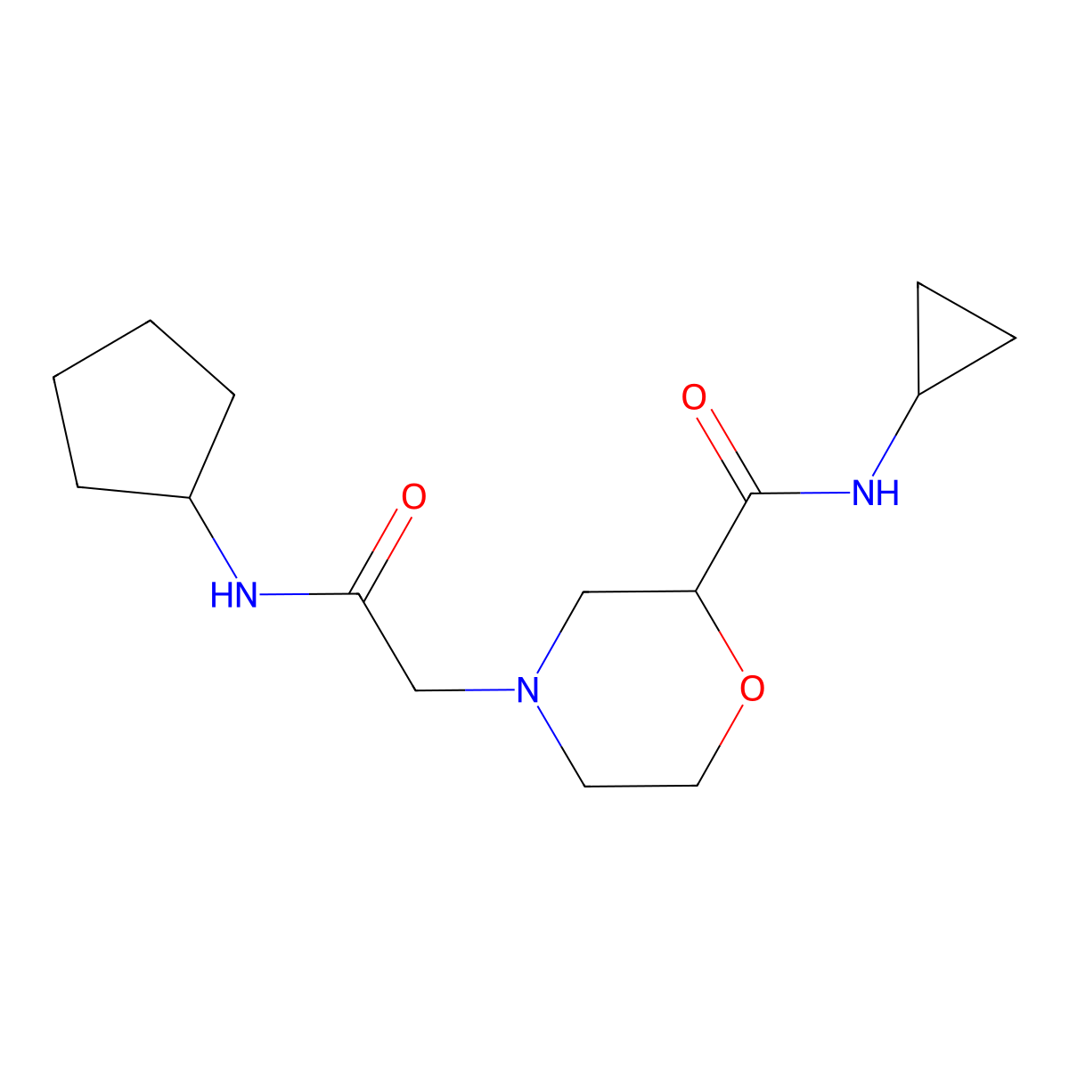 4-[(cyclopentylcarbamoyl)methyl]-N-cyclopropylmorpholine-2-carboxamide molecular structure, CAS 2770588-42-4