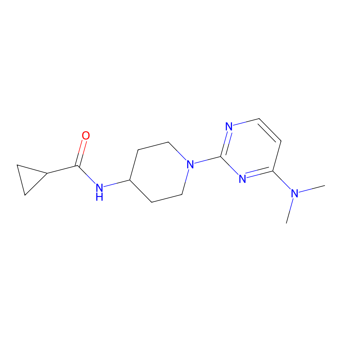 N-{1-[4-(dimethylamino)pyrimidin-2-yl]piperidin-4-yl}cyclopropanecarboxamide molecular structure, CAS 2770588-46-8