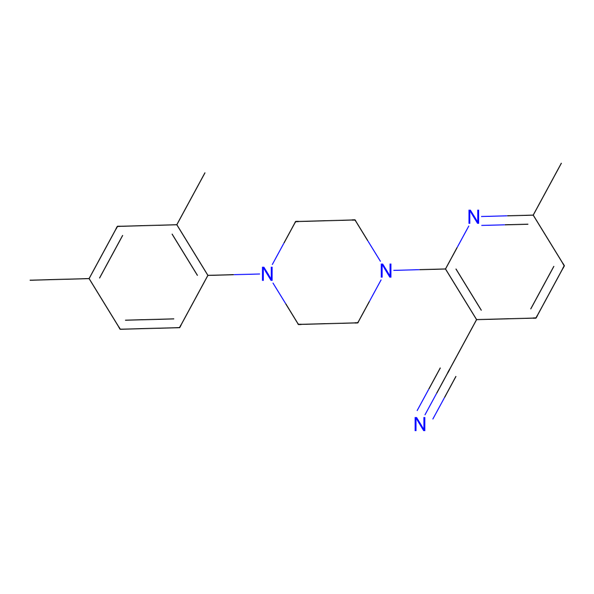 2-[4-(2,4-Dimethylphenyl)piperazin-1-yl]-6-methylpyridine-3-carbonitrile molecular structure, CAS 2770588-47-9