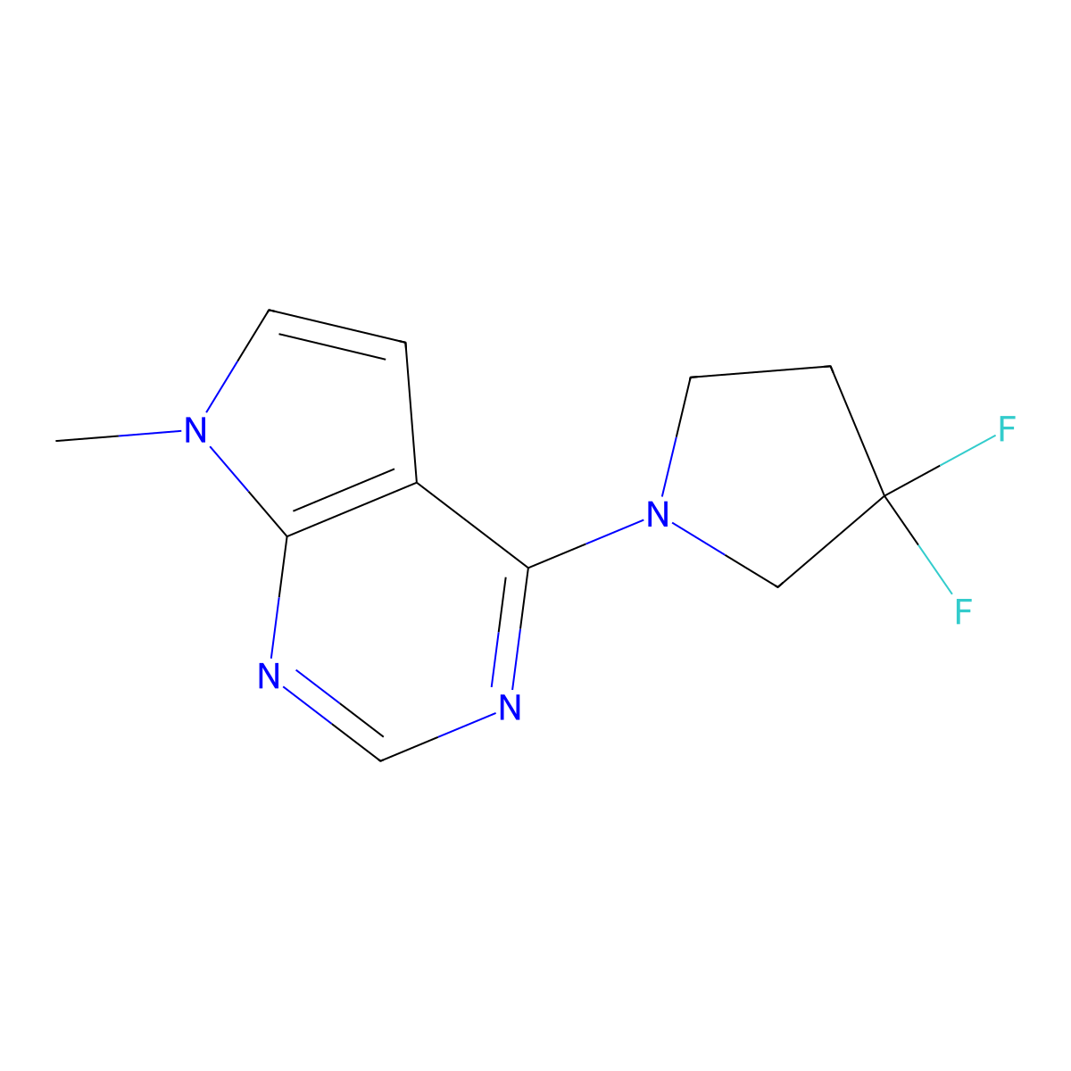 3,3-difluoro-1-{7-methyl-7H-pyrrolo[2,3-d]pyrimidin-4-yl}pyrrolidine molecular structure, CAS 2770588-48-0