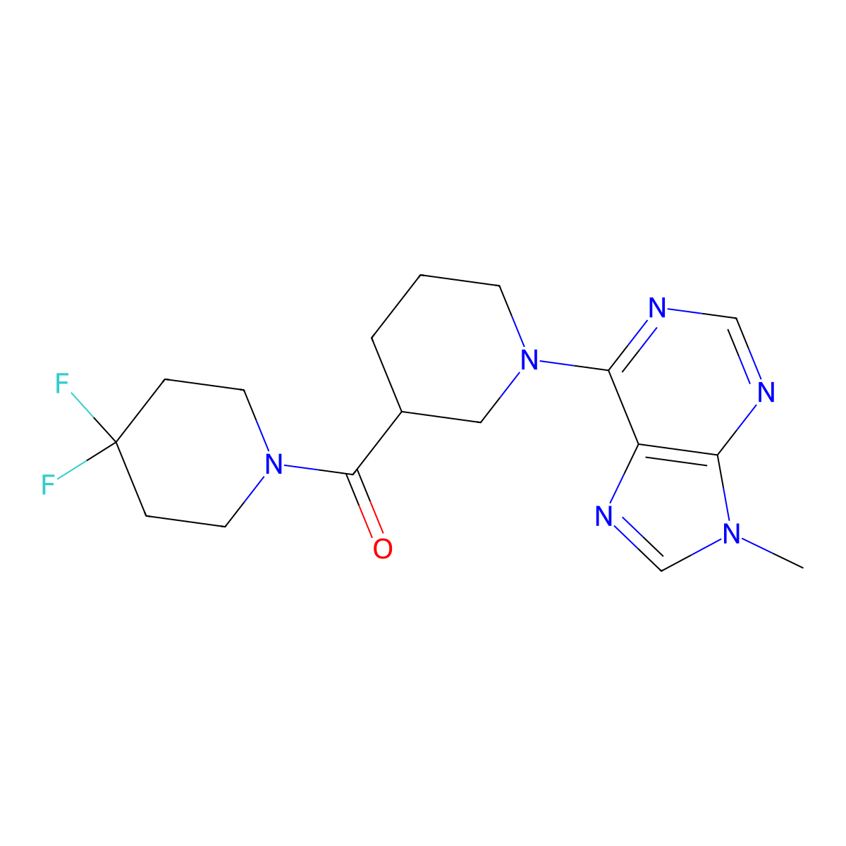 6-[3-(4,4-difluoropiperidine-1-carbonyl)piperidin-1-yl]-9-methyl-9H-purine molecular structure, CAS 2770588-52-6