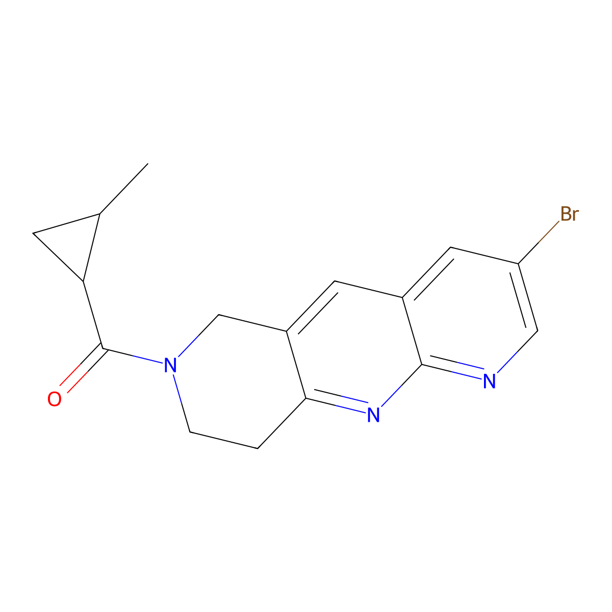 3-bromo-7-(2-methylcyclopropanecarbonyl)-6H,7H,8H,9H-pyrido[2,3-b]1,6-naphthyridine molecular structure, CAS 2770588-58-2
