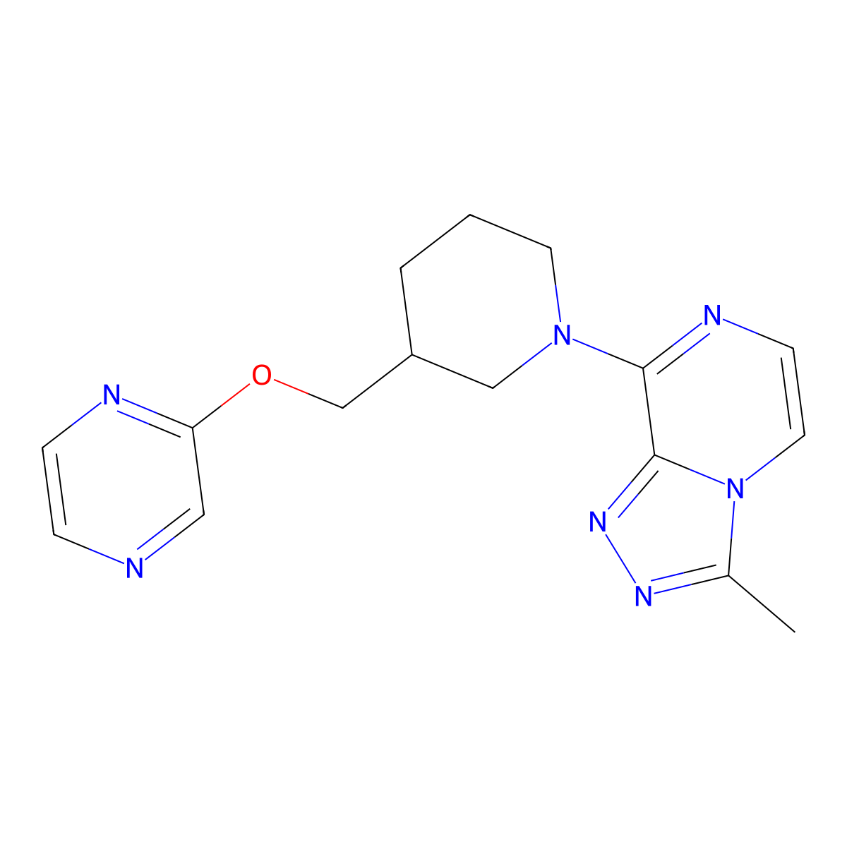 2-[(1-{3-Methyl-[1,2,4]triazolo[4,3-a]pyrazin-8-yl}piperidin-3-yl)methoxy]pyrazine molecular structure, CAS 2770588-62-8
