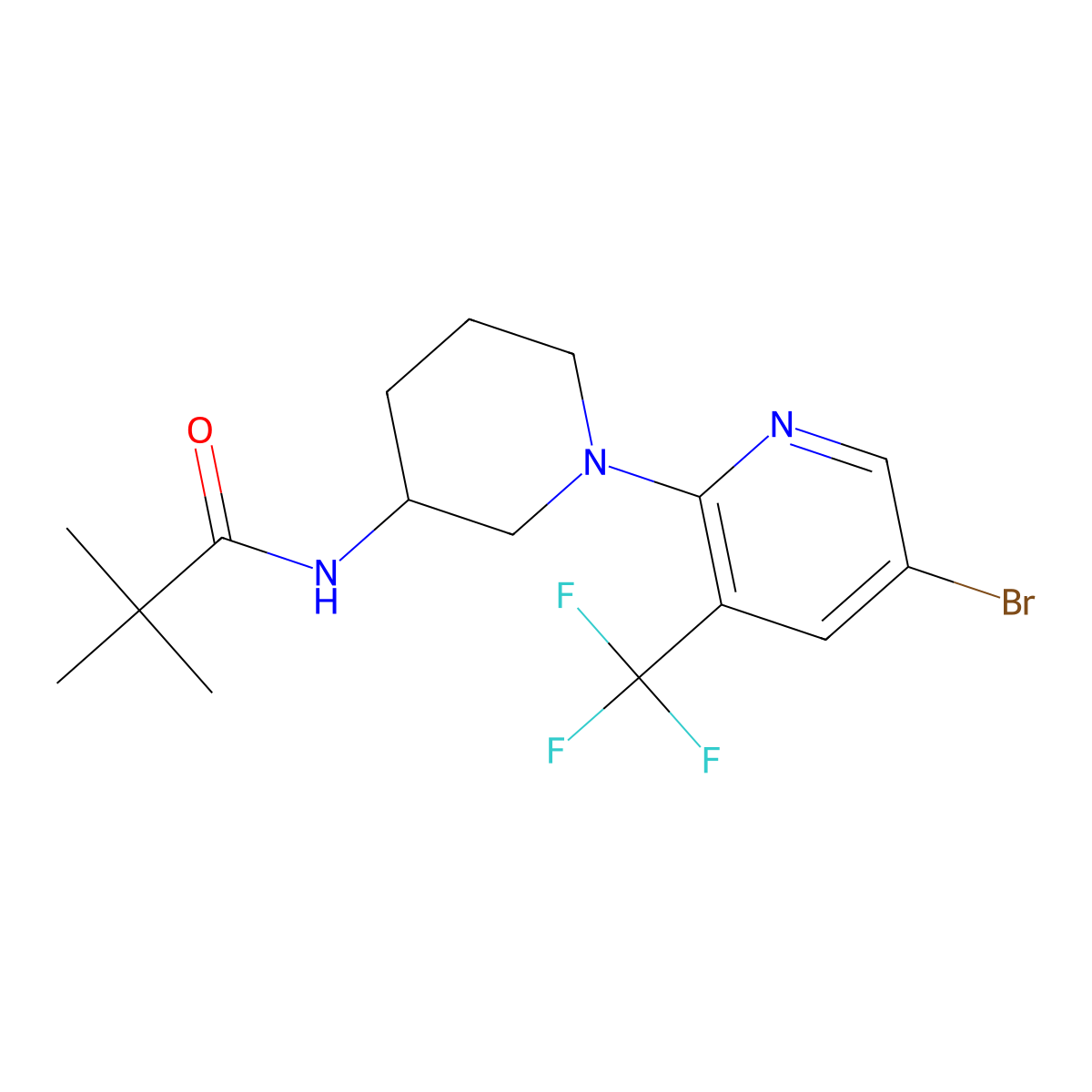 N-{1-[5-bromo-3-(trifluoromethyl)pyridin-2-yl]piperidin-3-yl}-2,2-dimethylpropanamide molecular structure, CAS 2770588-63-9