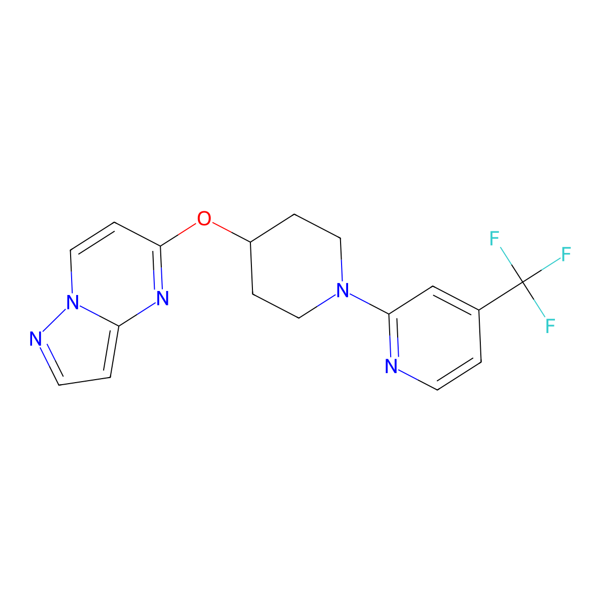 2-(4-{Pyrazolo[1,5-a]pyrimidin-5-yloxy}piperidin-1-yl)-4-(trifluoromethyl)pyridine molecular structure, CAS 2770588-66-2