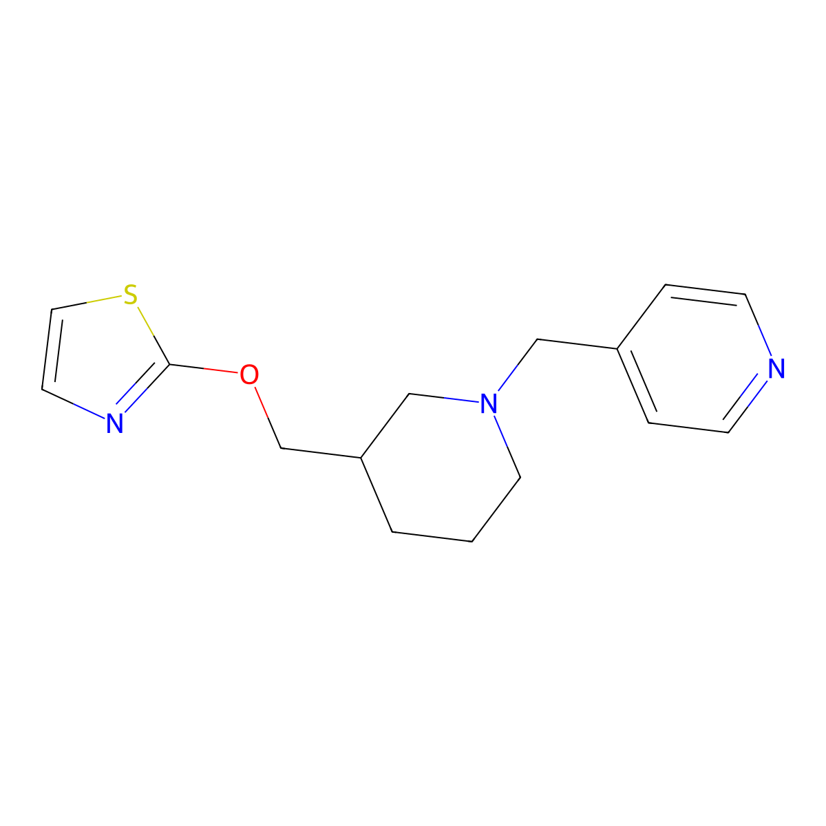 4-({3-[(1,3-Thiazol-2-yloxy)methyl]piperidin-1-yl}methyl)pyridine molecular structure, CAS 2770588-74-2
