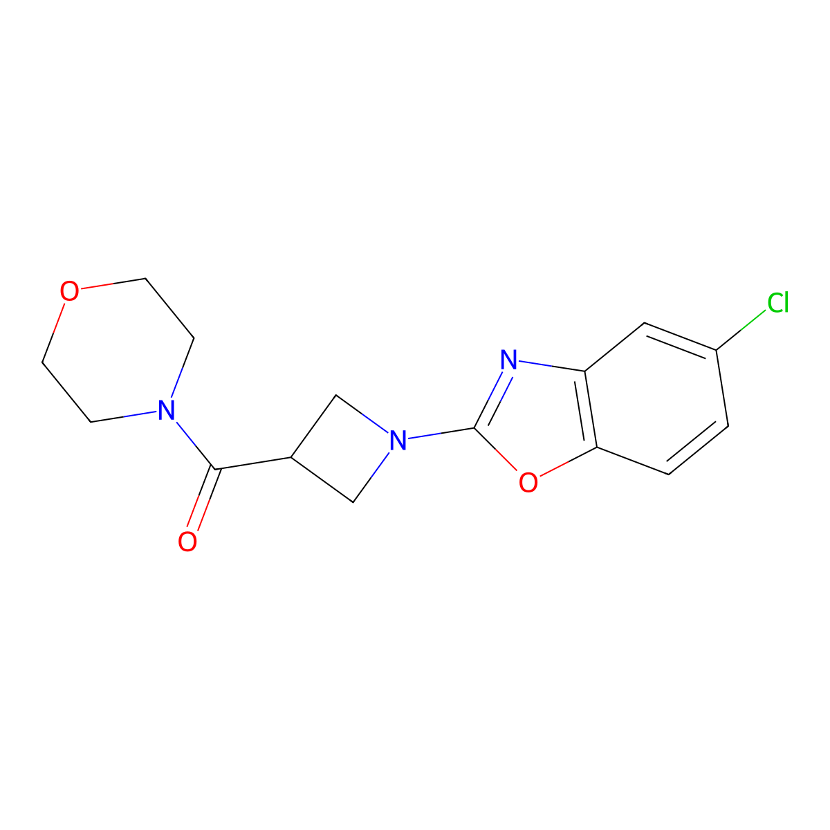 5-Chloro-2-[3-(morpholine-4-carbonyl)azetidin-1-yl]-1,3-benzoxazole molecular structure, CAS 2770588-75-3