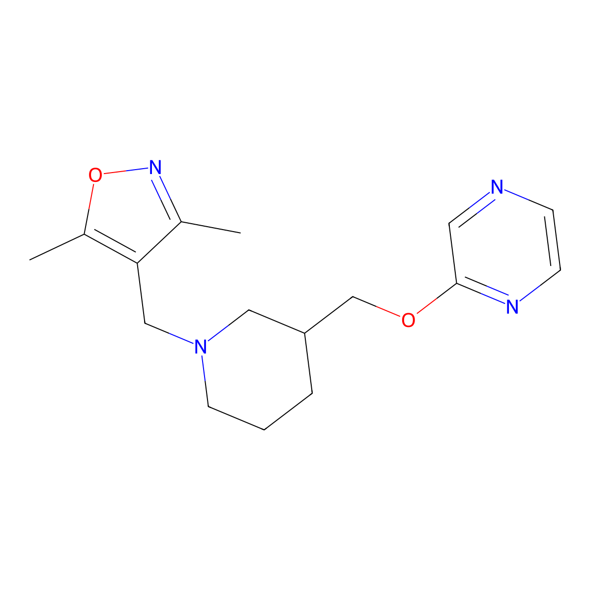 2-({1-[(3,5-Dimethyl-1,2-oxazol-4-yl)methyl]piperidin-3-yl}methoxy)pyrazine molecular structure, CAS 2770588-77-5