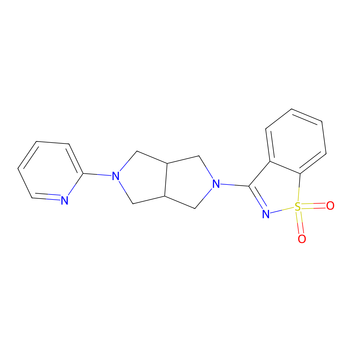 3-(2-Pyridin-2-yl-1,3,3a,4,6,6a-hexahydropyrrolo[3,4-c]pyrrol-5-yl)-1,2-benzothiazole 1,1-dioxide molecular structure, CAS 2770588-78-6