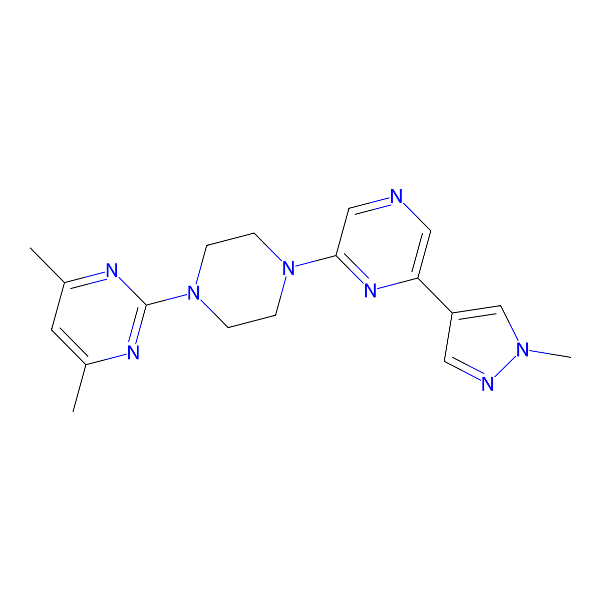 2-[4-(4,6-dimethylpyrimidin-2-yl)piperazin-1-yl]-6-(1-methyl-1H-pyrazol-4-yl)pyrazine molecular structure, CAS 2770588-79-7