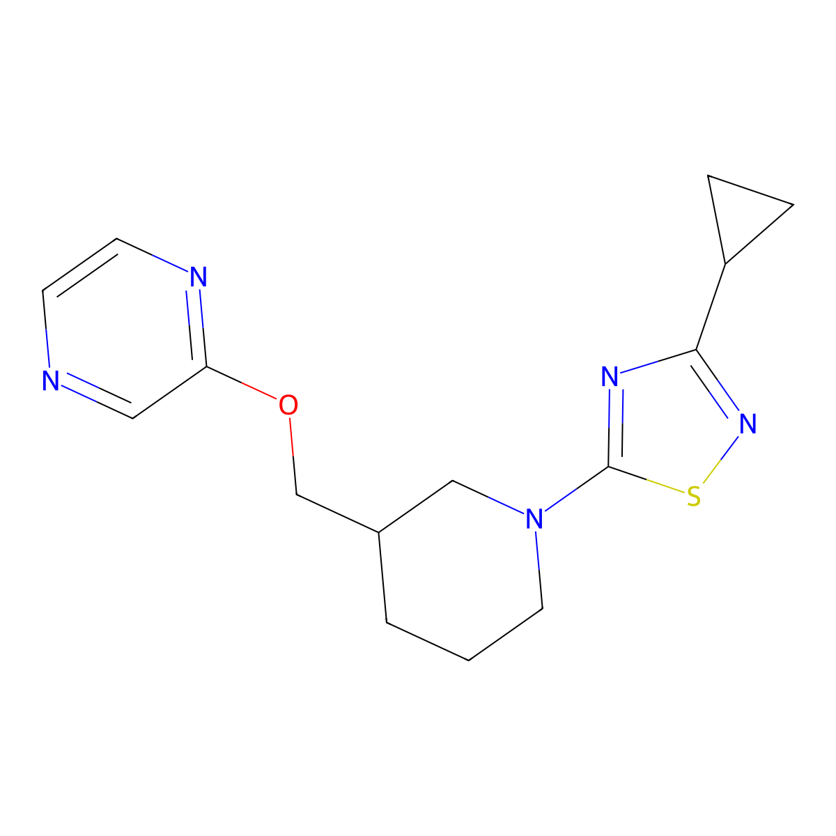 2-{[1-(3-Cyclopropyl-1,2,4-thiadiazol-5-yl)piperidin-3-yl]methoxy}pyrazine molecular structure, CAS 2770588-91-3