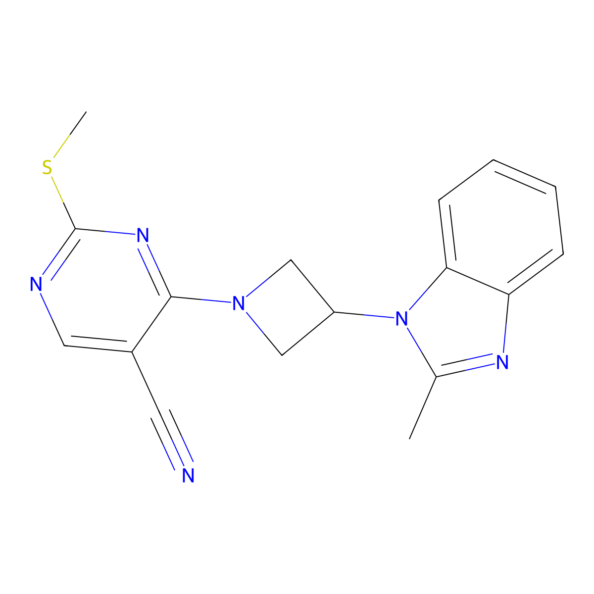 4-[3-(2-methyl-1H-1,3-benzodiazol-1-yl)azetidin-1-yl]-2-(methylsulfanyl)pyrimidine-5-carbonitrile molecular structure, CAS 2770588-93-5