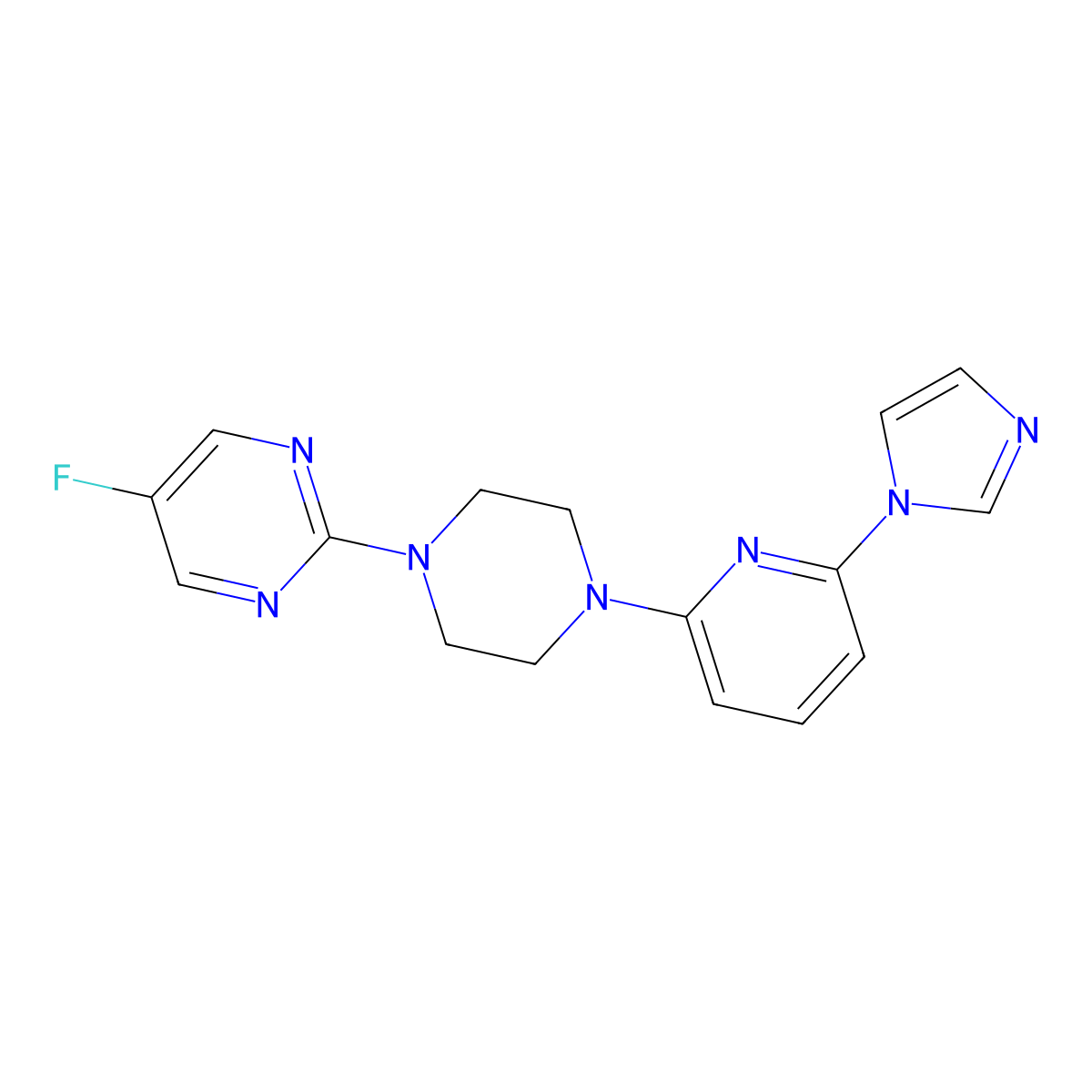 5-fluoro-2-{4-[6-(1H-imidazol-1-yl)pyridin-2-yl]piperazin-1-yl}pyrimidine molecular structure, CAS 2770588-94-6