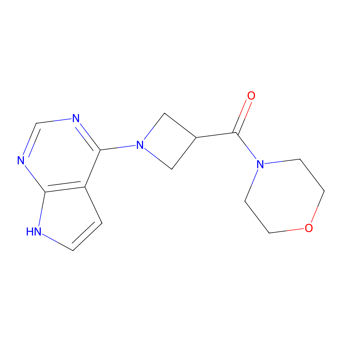 4-(1-{7H-pyrrolo[2,3-d]pyrimidin-4-yl}azetidine-3-carbonyl)morpholine molecular structure, CAS 2770589-03-0