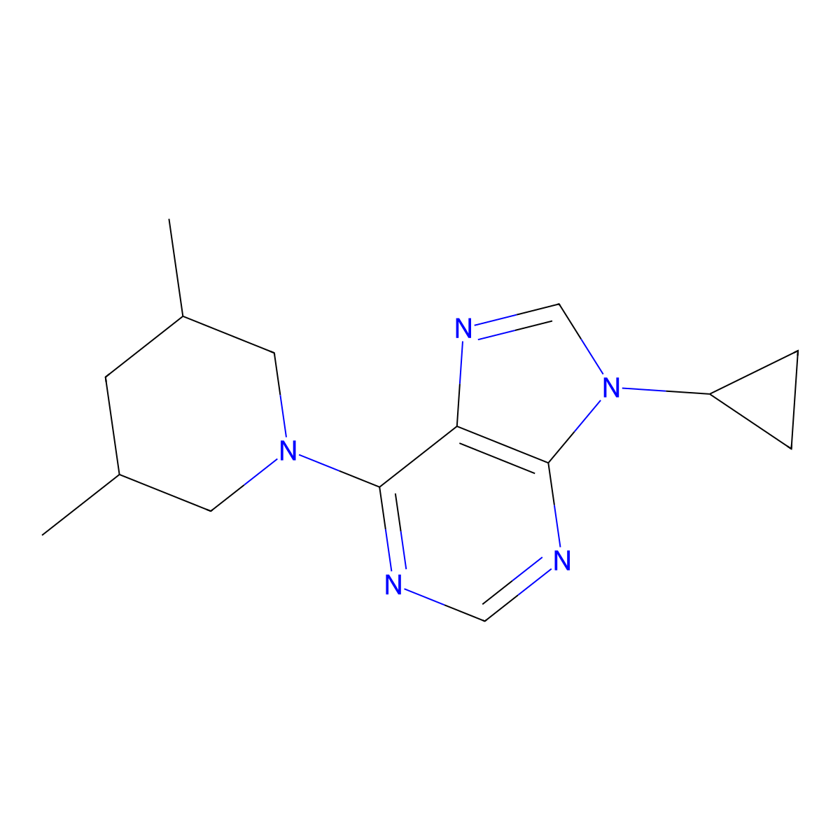 9-cyclopropyl-6-(3,5-dimethylpiperidin-1-yl)-9H-purine molecular structure, CAS 2770589-06-3