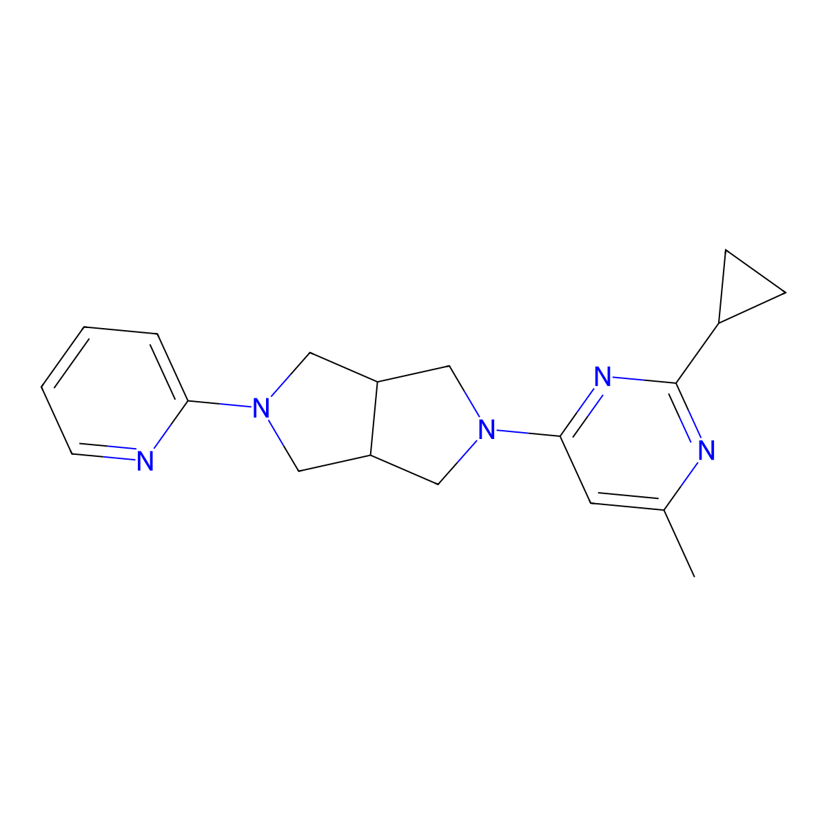 2-Cyclopropyl-4-methyl-6-[5-(pyridin-2-yl)-octahydropyrrolo[3,4-c]pyrrol-2-yl]pyrimidine molecular structure, CAS 2770589-11-0