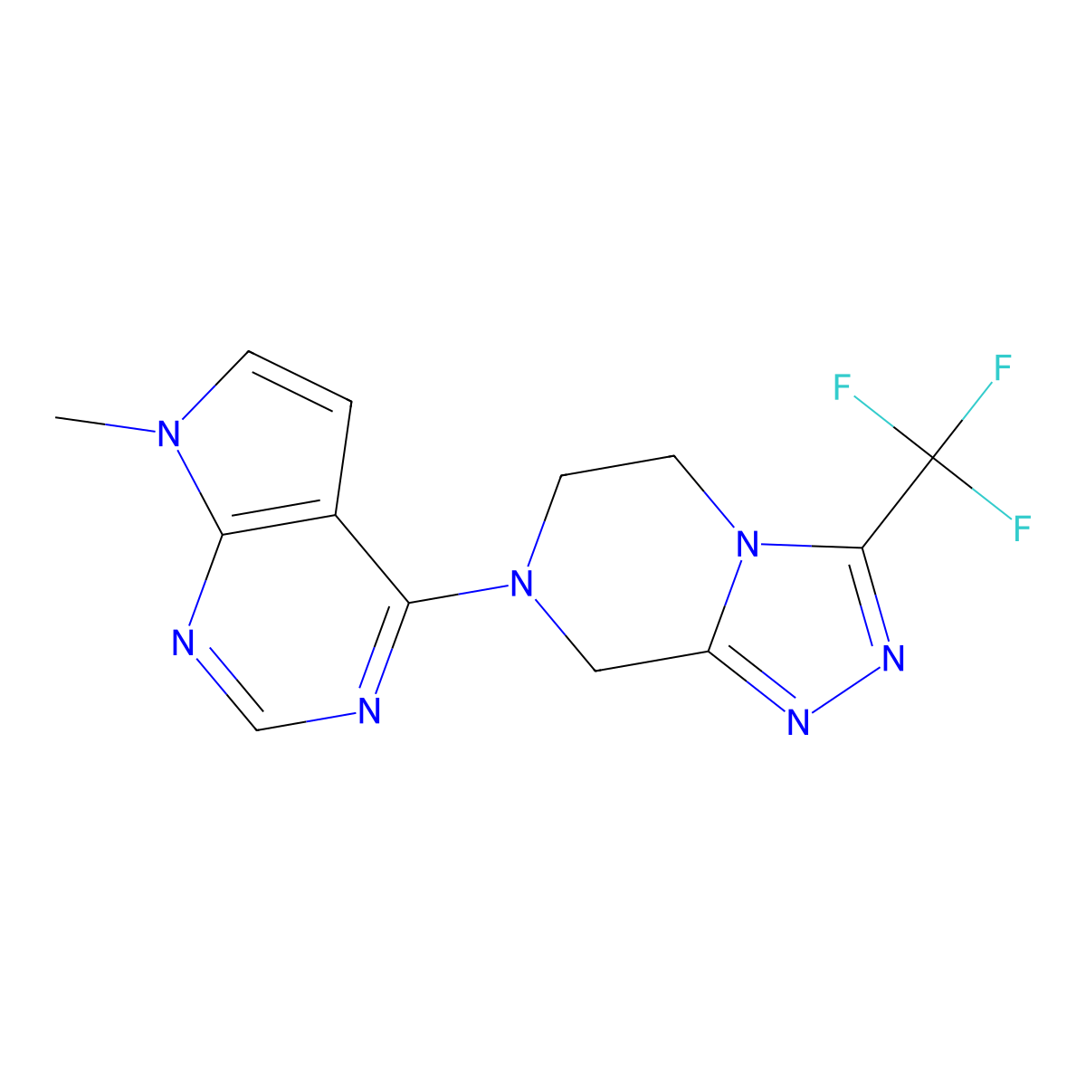 7-{7-methyl-7H-pyrrolo[2,3-d]pyrimidin-4-yl}-3-(trifluoromethyl)-5H,6H,7H,8H-[1,2,4]triazolo[4,3-a]pyrazine molecular structure, CAS 2770589-17-6