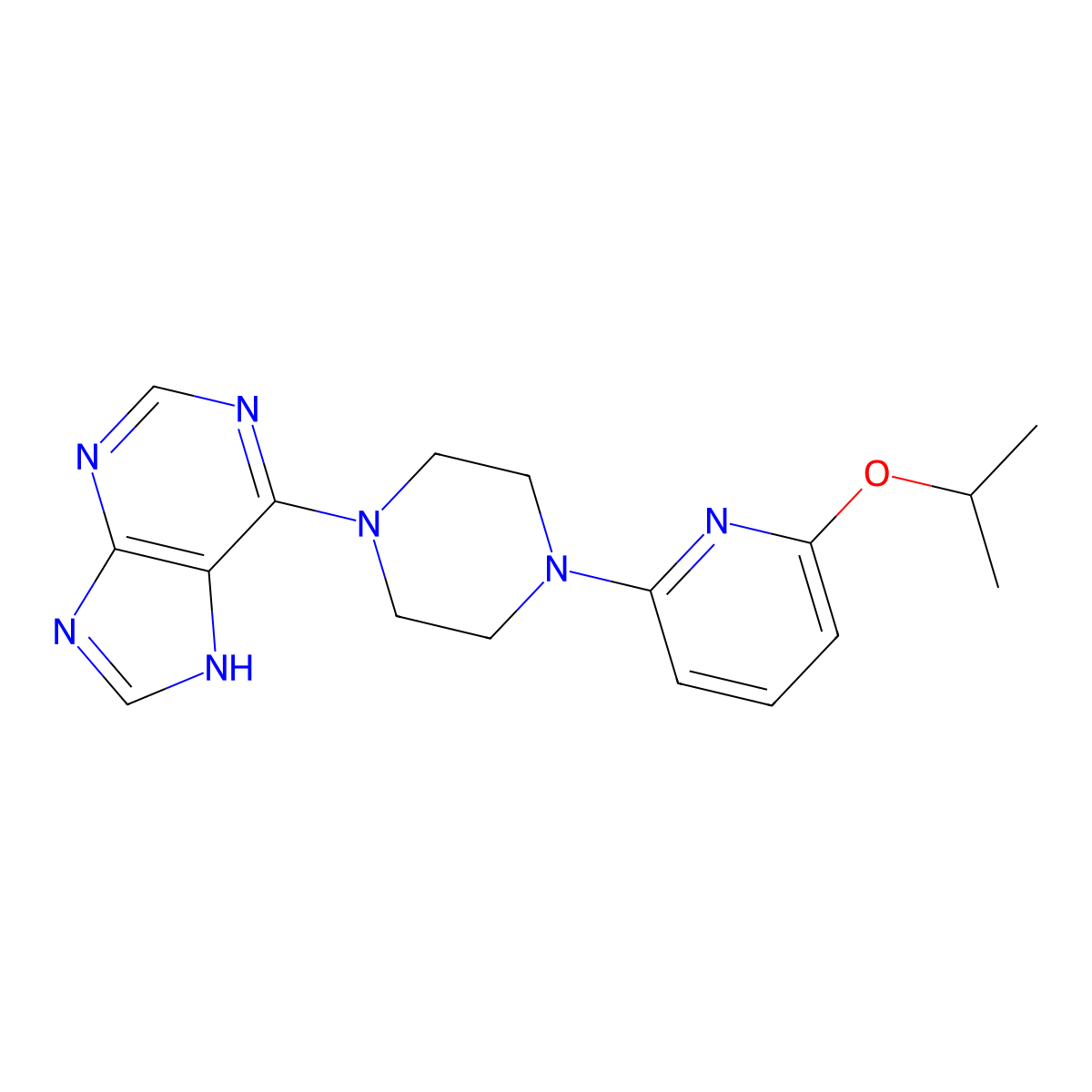 6-{4-[6-(propan-2-yloxy)pyridin-2-yl]piperazin-1-yl}-9H-purine molecular structure, CAS 2770589-18-7