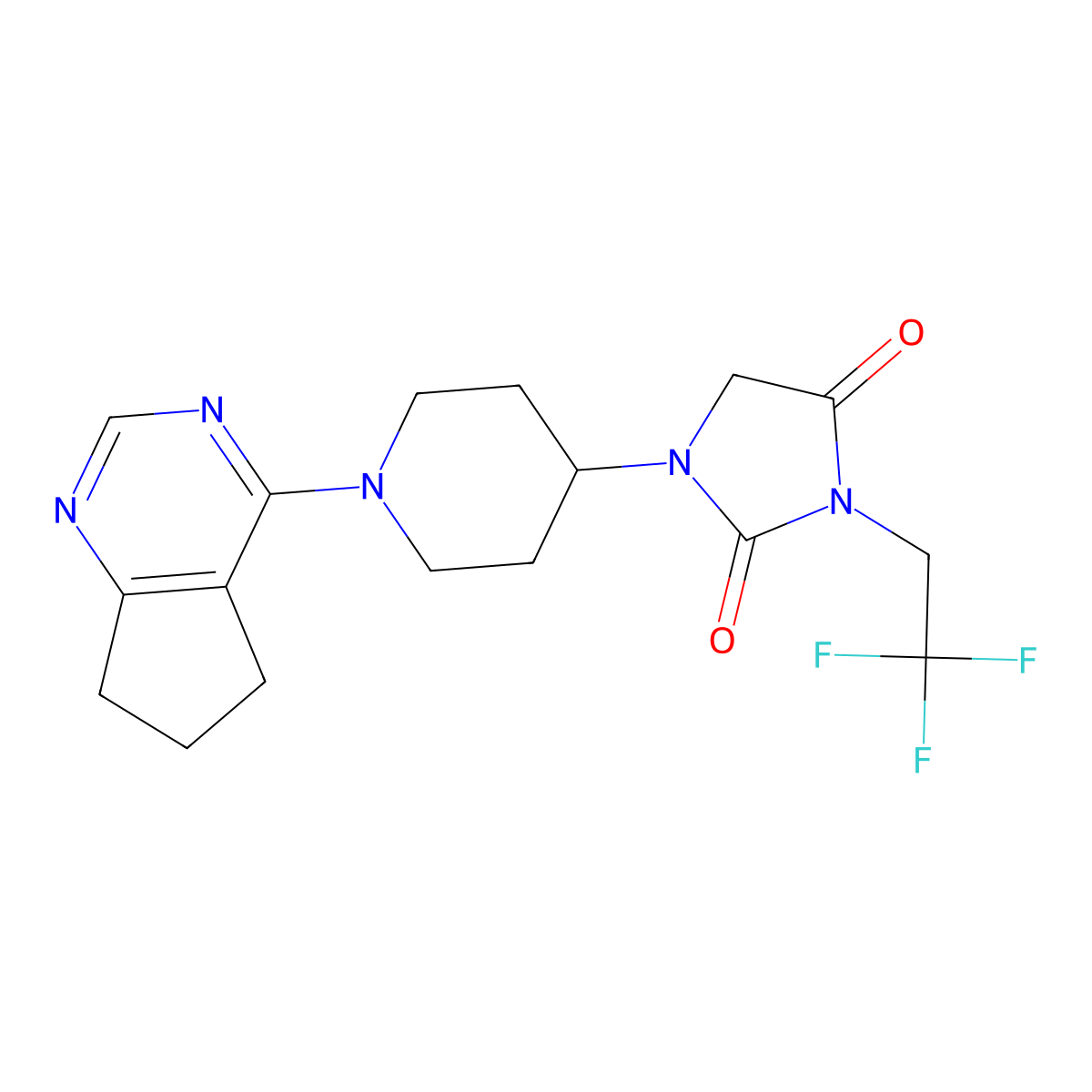 1-(1-{5H,6H,7H-cyclopenta[d]pyrimidin-4-yl}piperidin-4-yl)-3-(2,2,2-trifluoroethyl)imidazolidine-2,4-dione molecular structure, CAS 2770589-19-8