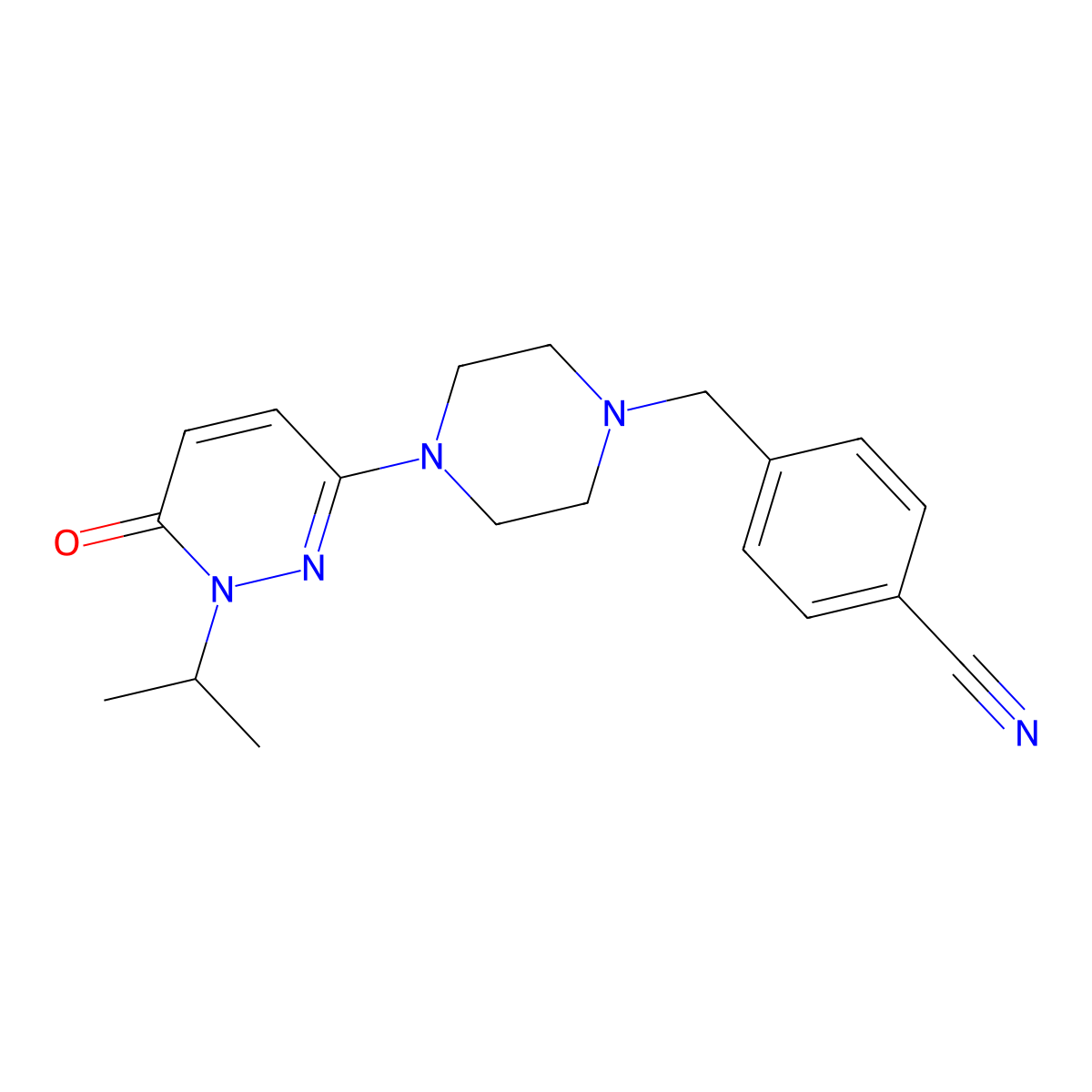 4-({4-[6-Oxo-1-(propan-2-yl)-1,6-dihydropyridazin-3-yl]piperazin-1-yl}methyl)benzonitrile molecular structure, CAS 2770589-36-9