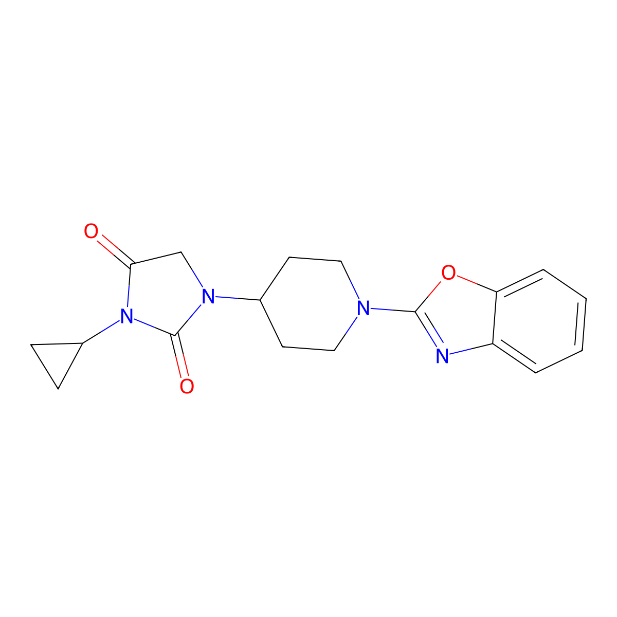 1-[1-(1,3-Benzoxazol-2-yl)piperidin-4-yl]-3-cyclopropylimidazolidine-2,4-dione molecular structure, CAS 2770589-40-5