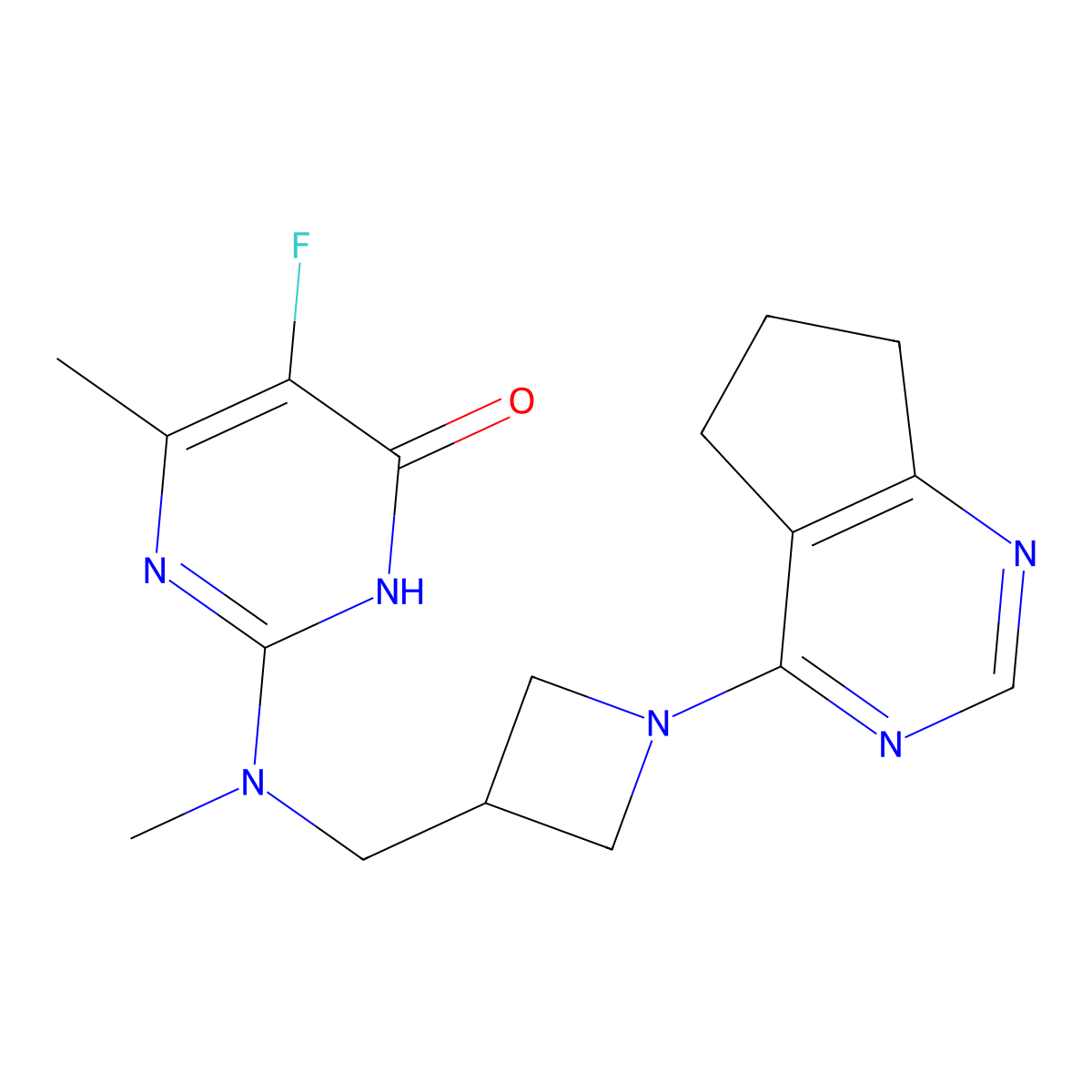2-{[(1-{5H,6H,7H-cyclopenta[d]pyrimidin-4-yl}azetidin-3-yl)methyl](methyl)amino}-5-fluoro-6-methyl-3,4-dihydropyrimidin-4-one molecular structure, CAS 2770589-41-6