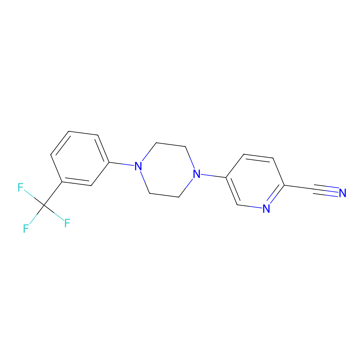 5-{4-[3-(Trifluoromethyl)phenyl]piperazin-1-yl}pyridine-2-carbonitrile molecular structure, CAS 2770589-44-9