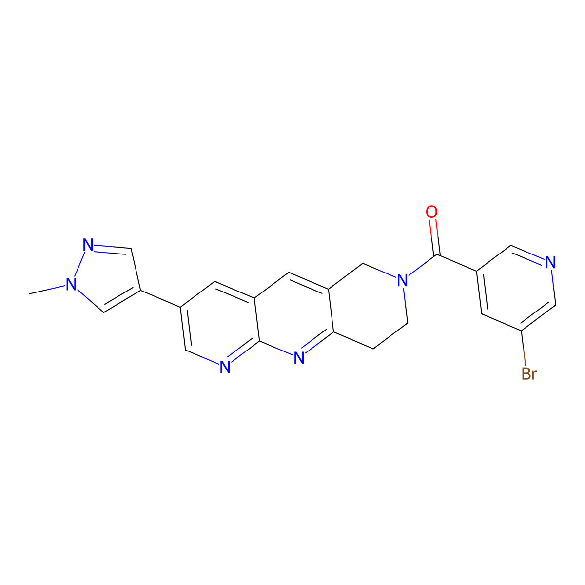 3-bromo-5-[3-(1-methyl-1H-pyrazol-4-yl)-6H,7H,8H,9H-pyrido[2,3-b]1,6-naphthyridine-7-carbonyl]pyridine molecular structure, CAS 2770589-48-3