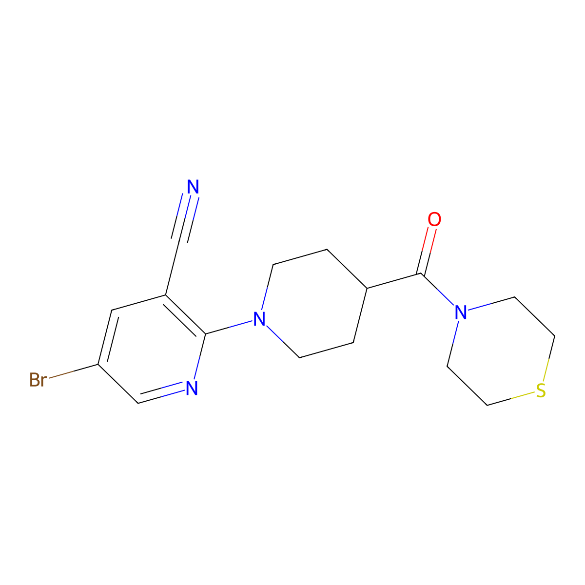 5-Bromo-2-[4-(thiomorpholine-4-carbonyl)piperidin-1-yl]pyridine-3-carbonitrile molecular structure, CAS 2770589-51-8