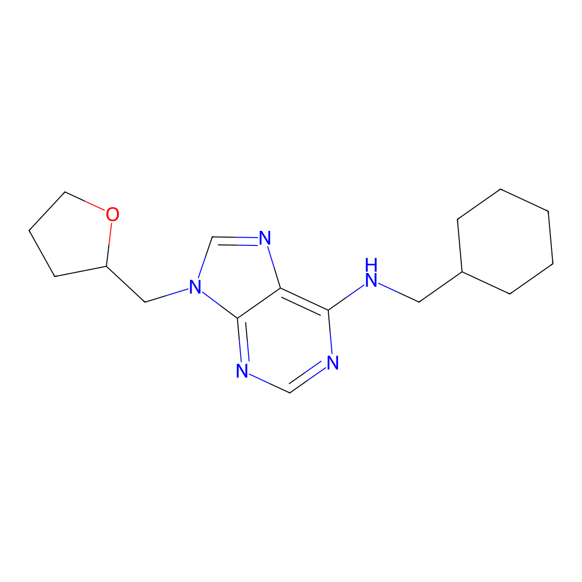 N-(cyclohexylmethyl)-9-[(oxolan-2-yl)methyl]-9H-purin-6-amine molecular structure, CAS 2770589-52-9