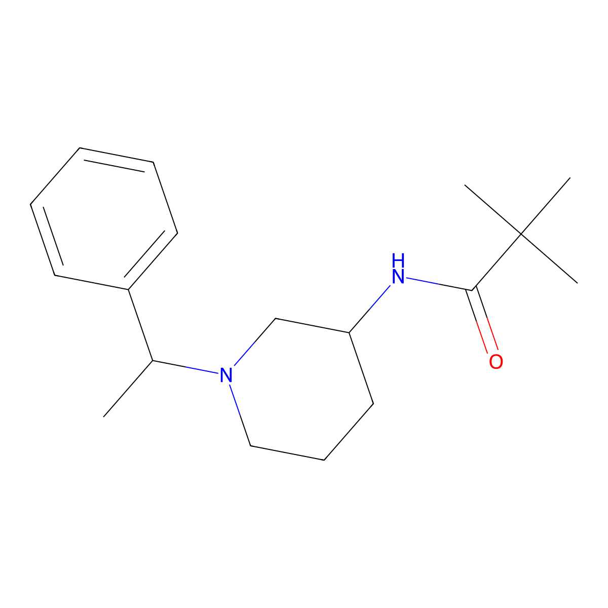 2,2-dimethyl-N-[1-(1-phenylethyl)piperidin-3-yl]propanamide molecular structure, CAS 2770589-54-1