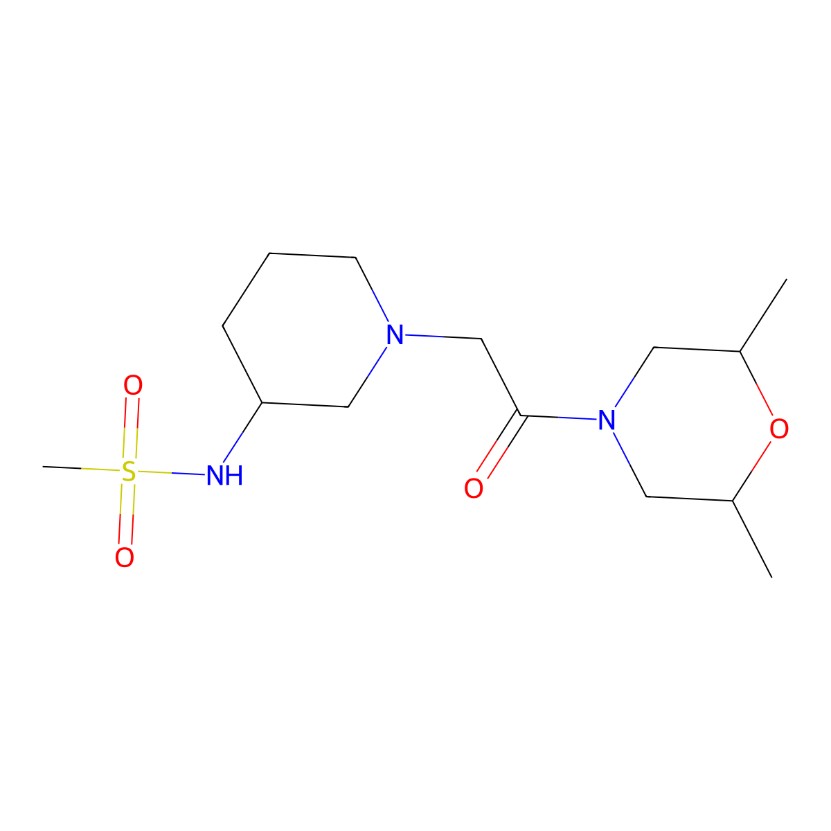N-{1-[2-(2,6-dimethylmorpholin-4-yl)-2-oxoethyl]piperidin-3-yl}methanesulfonamide molecular structure, CAS 2770589-56-3