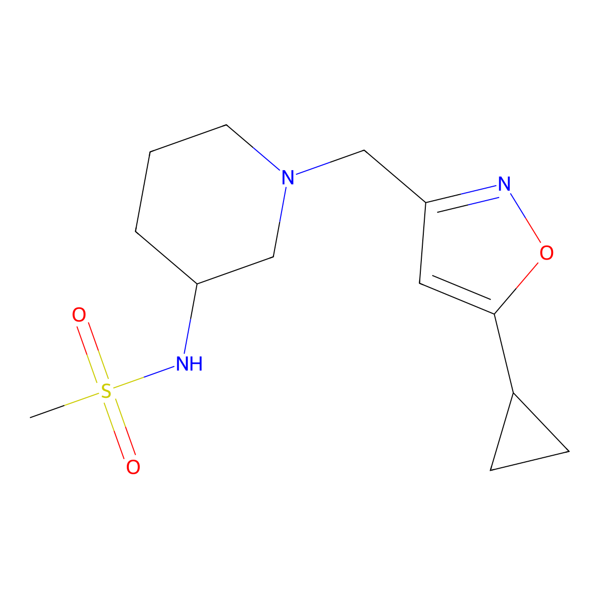 N-{1-[(5-cyclopropyl-1,2-oxazol-3-yl)methyl]piperidin-3-yl}methanesulfonamide molecular structure, CAS 2770589-57-4